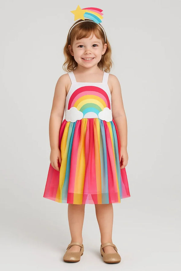 Vestido Fantasia Arco-Íris Com Tiara