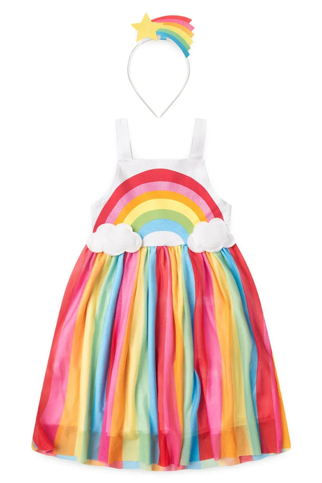 Vestido Fantasia Arco-Íris Com Tiara