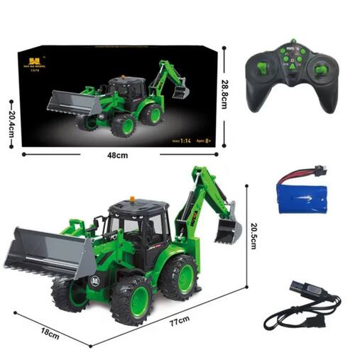 Retroescavadeira Controle Remoto Huina 1579 Escala 1/14 - cor: verde