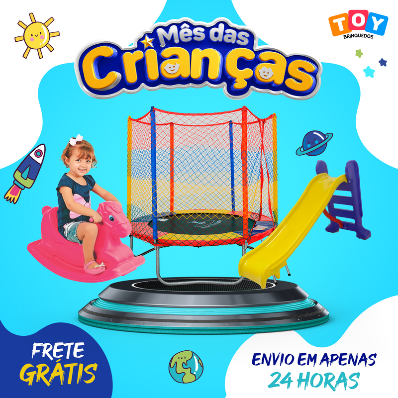 Kit Parquinho Cama Elástica Pula Pula 2,30m + Escorregador + Gangorra